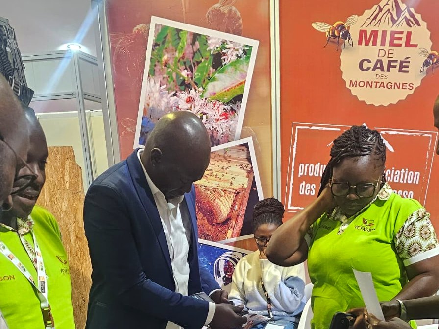 Cocoa pods, chocolate bars and cocoa spreads presented on a cooperative stand at JNCC 2026
